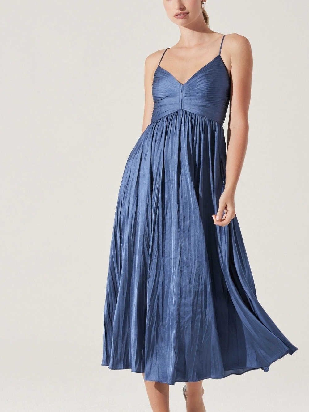 ASTR the Label Maeve Pleated Midi Dress - Slate Blue